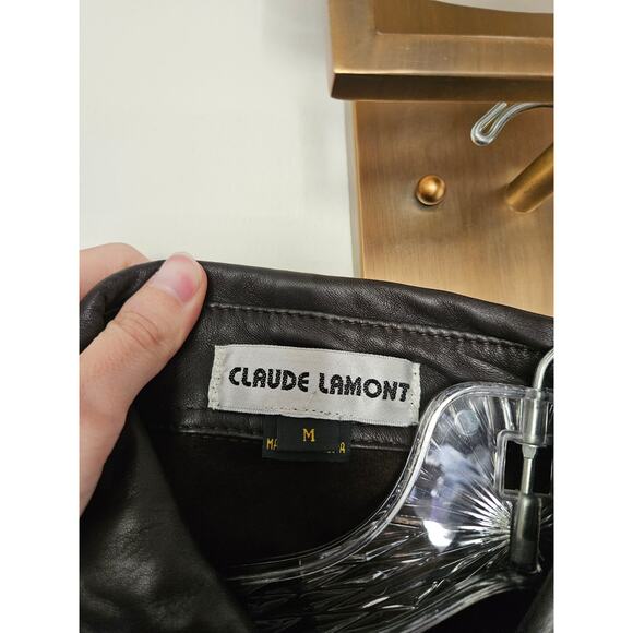 Claude Lamont Men's Dark Brown Leather Snap Button Shirt Size Medium - Picture 5 of 11